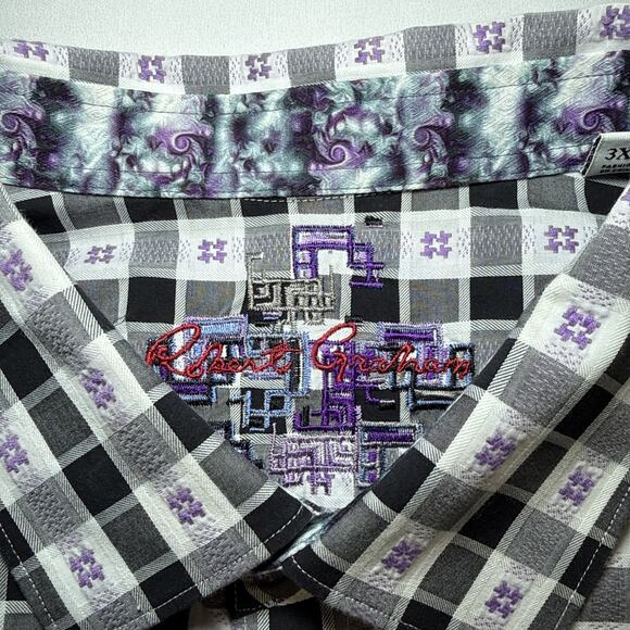 Robert Graham Black White Check Flip Cuff Contrast Button Shirt Mens Sz 3XL EUC - Picture 3 of 14